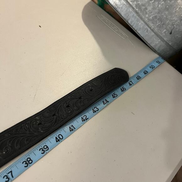 Silver Creek USA Made Floral Tooled Black Genuine Leather Silver Belt Size Large - Picture 8 of 12